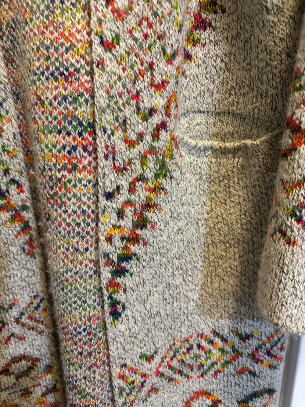 Vintage-Inspired Cream Open-Front Cardigan with Multicolor Fair Isle Accents - Picture 4 of 11